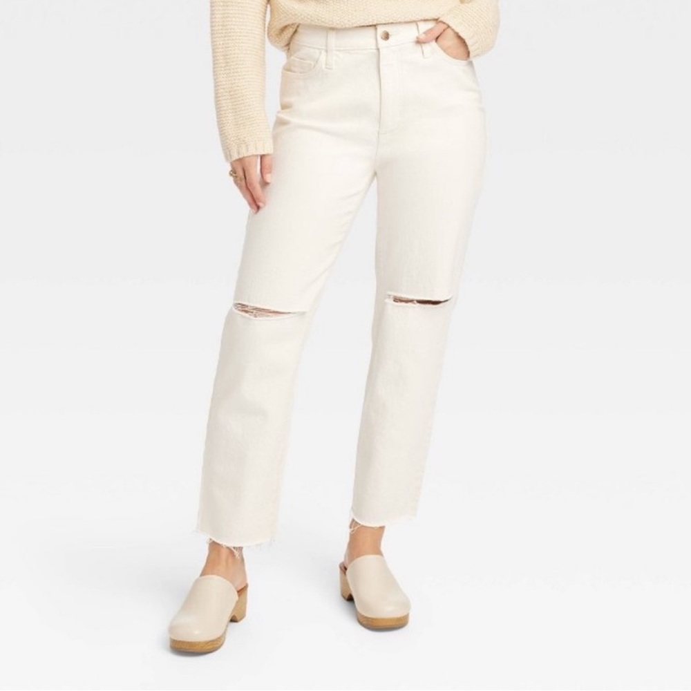 Universal Thread White Curvy Vintage Straight Jeans Crop High Rise Women 0 P New
